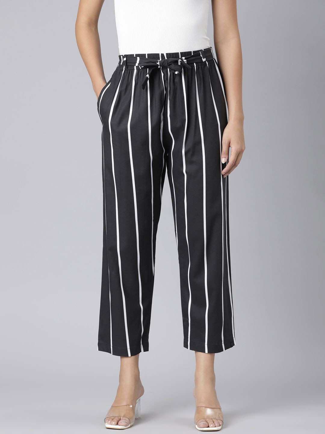 TWIN BIRDS Women Moonless Knotted Striped Palazzo
