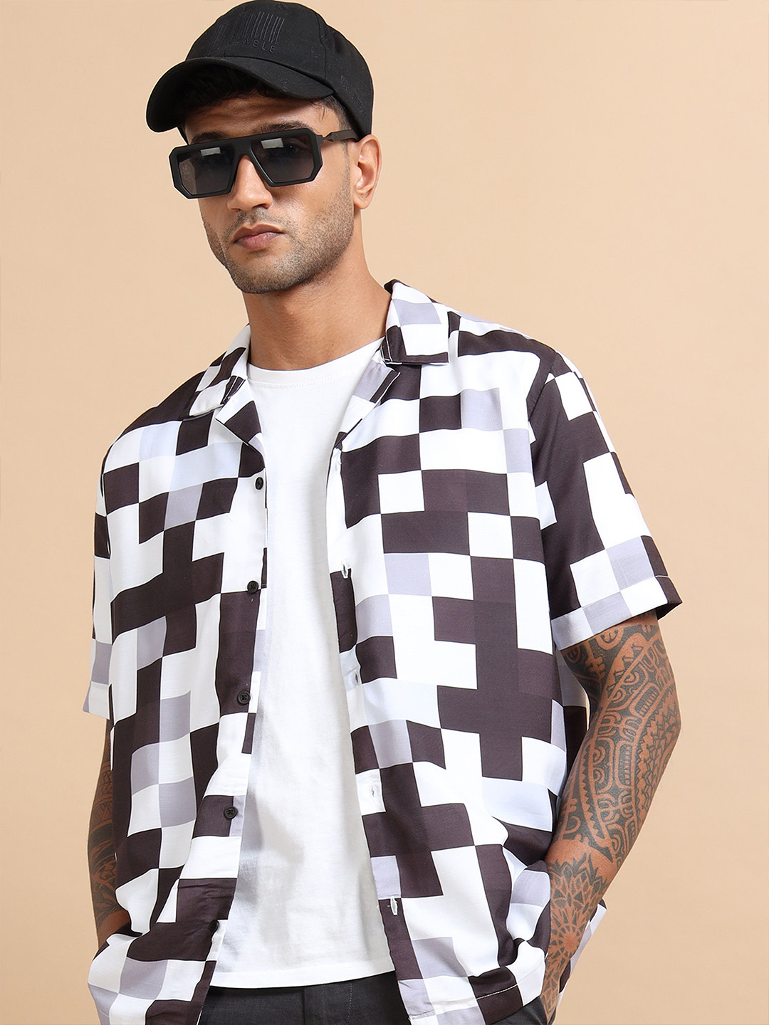 StitchX Men Short Sleeve Formula 1 Printed Cuban Collar Shirt