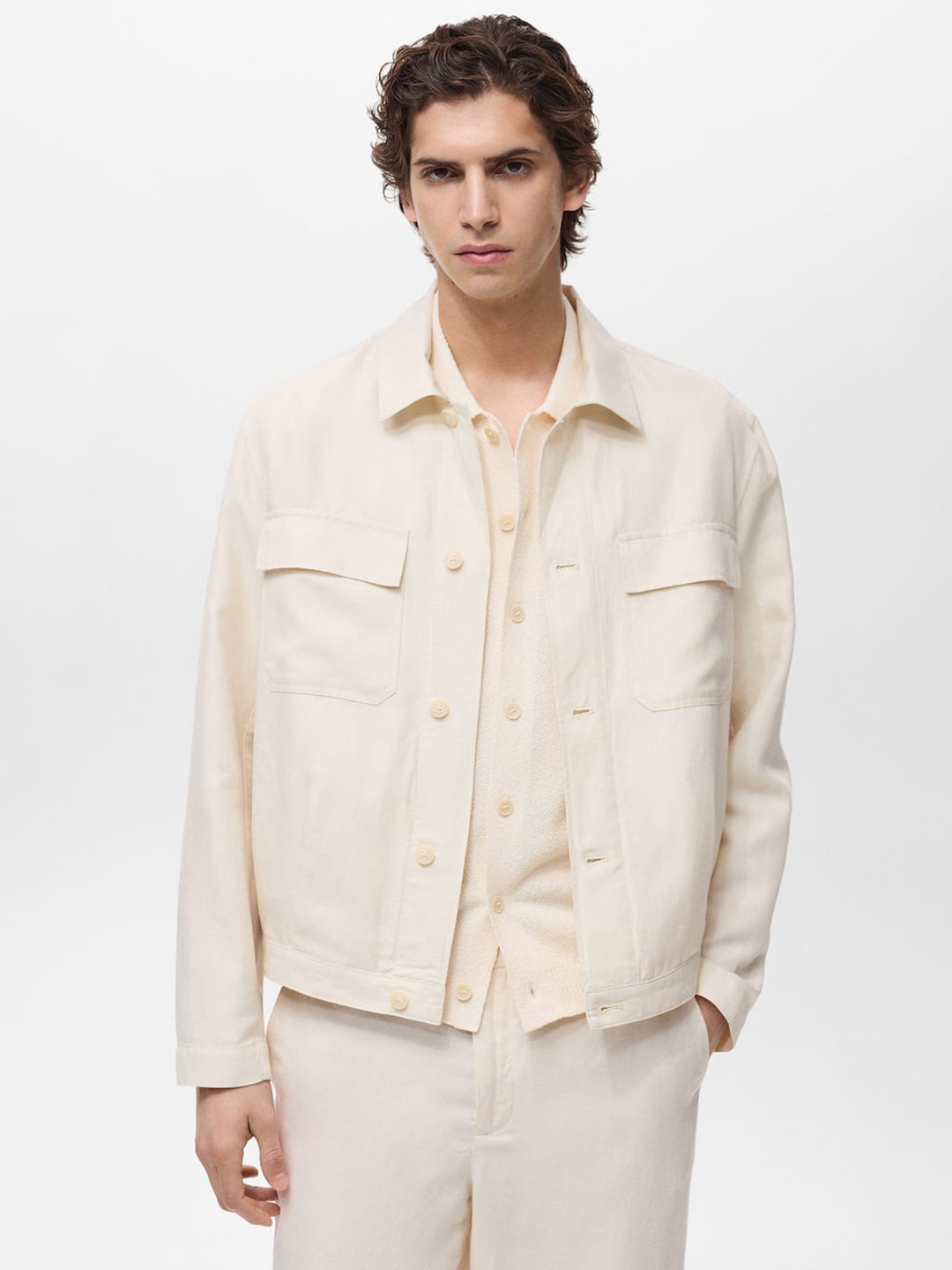 MANGO MAN Twill Weave Spread Collar Regular Fit Shacket