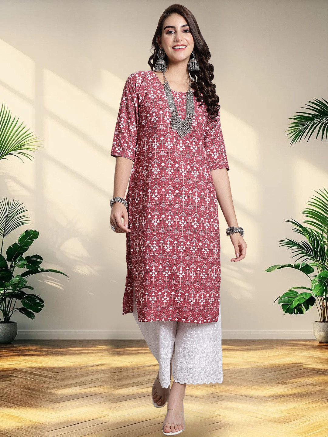 HERE&NOW Ethnic Motifs Printed Crepe Kurta