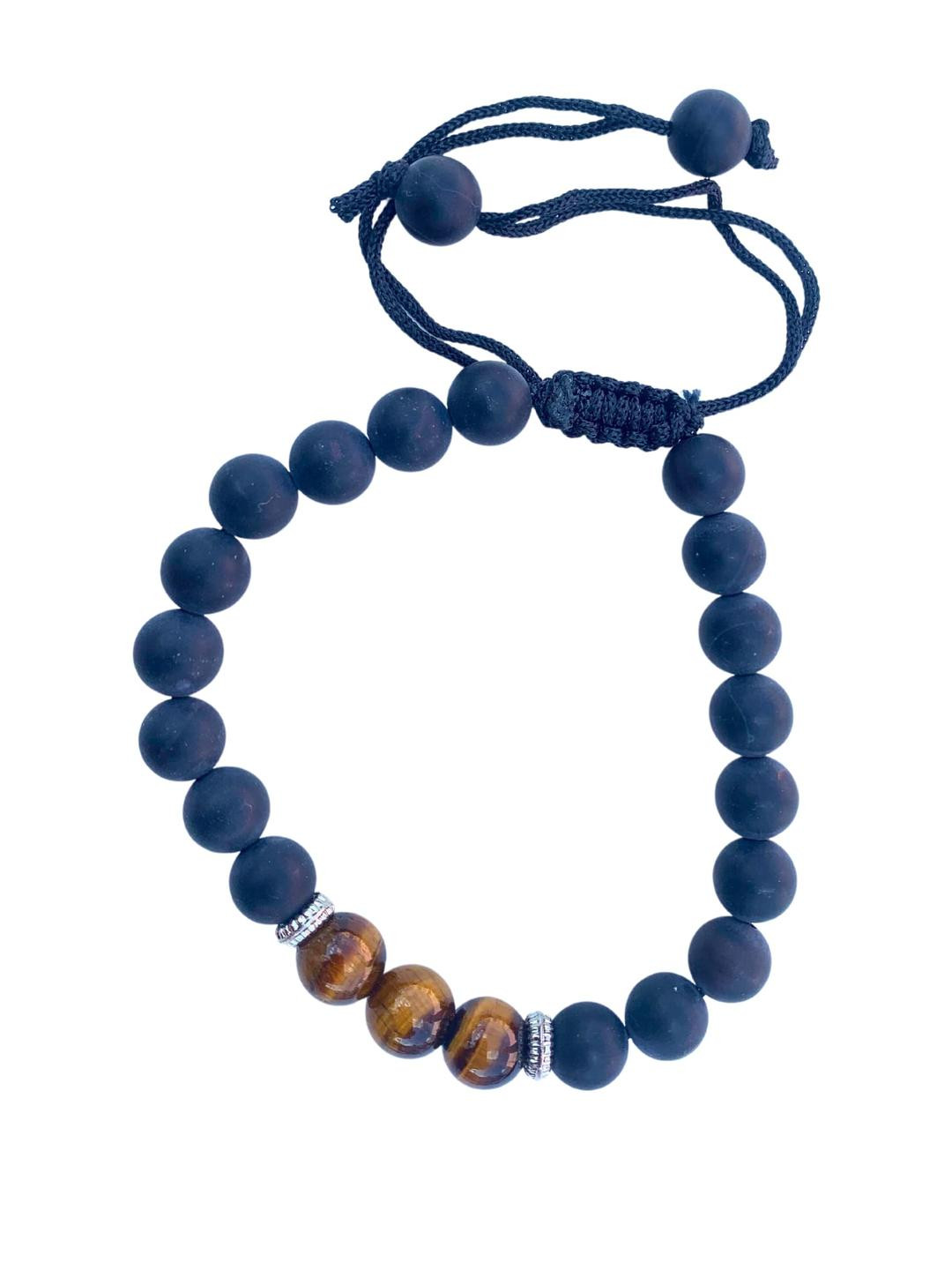 Apnisanskriti Unisex Black Onyx Matt Tiger Eye Stone Bracelet