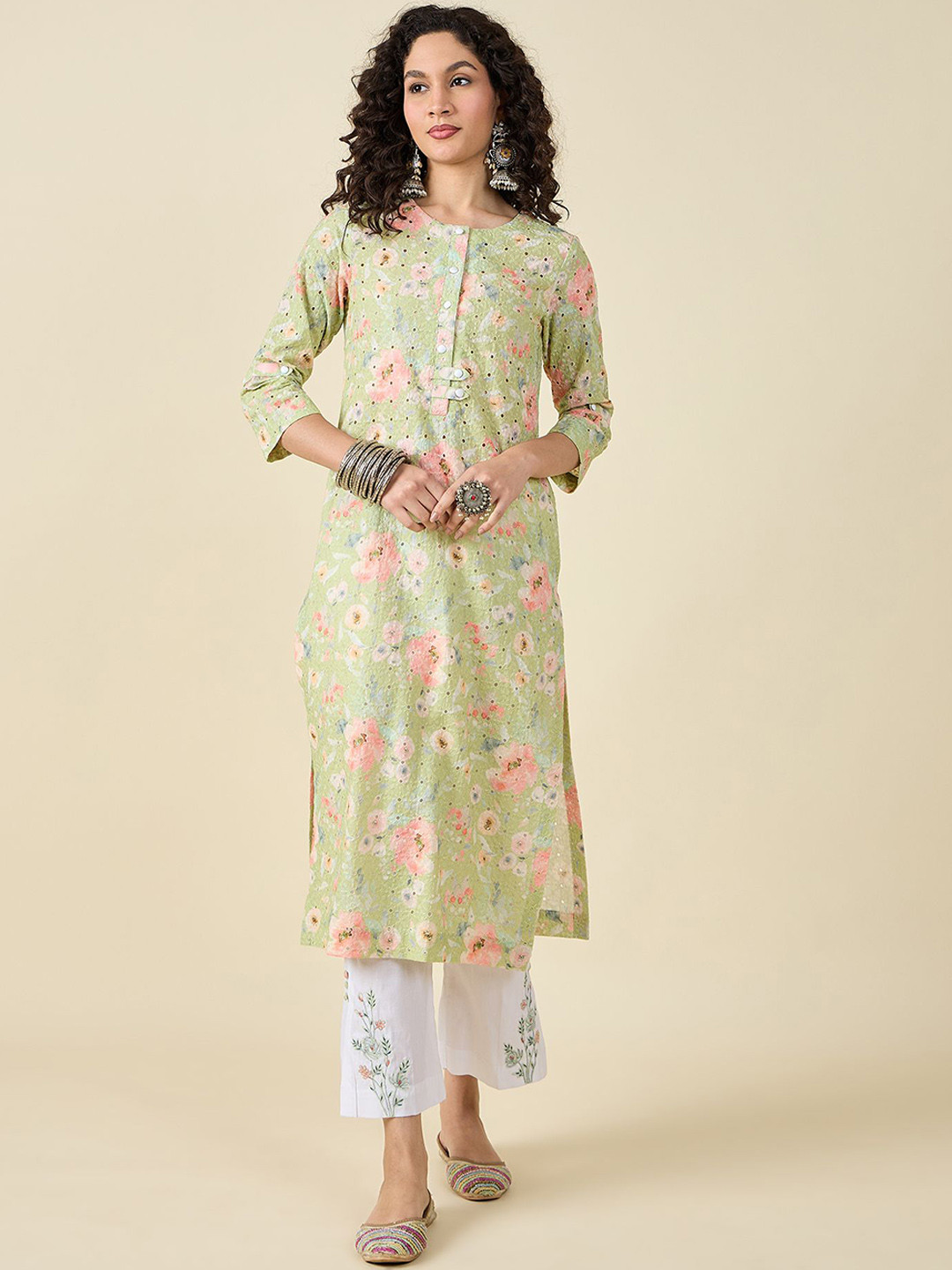STADO Stado Cambric Green Floral Printed Kurta Set