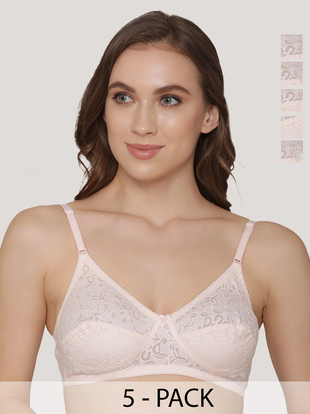 Kalyani Snow Waves Pack of 5 Floral Self Printed Everyday Bra
