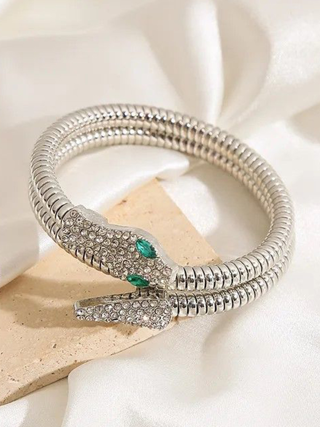 ISHI New York Women Rhodium-Plated Crystal Studded Cuff Bracelet