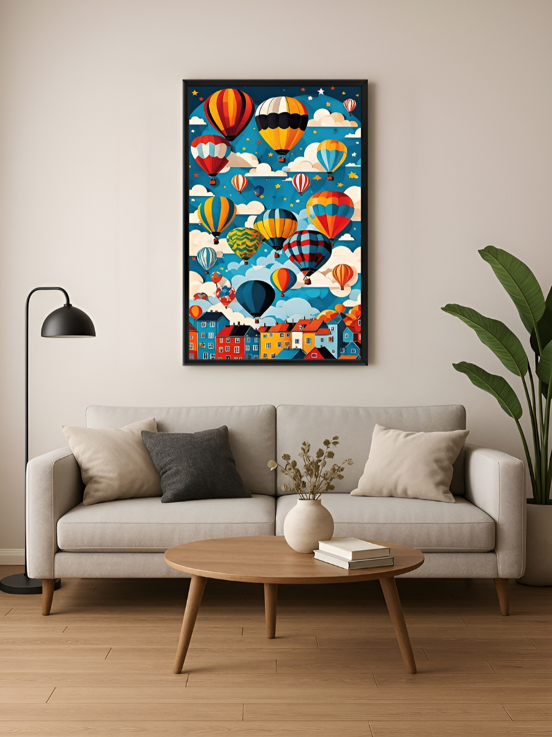 999Store Blue & Yellow Hot Air Balloons Canvas Wall Art