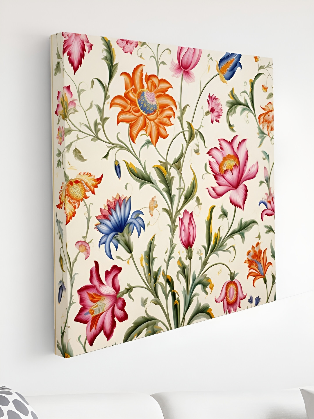 SAF White & Blue Vintage Mughal Floral Wooden Wall Art