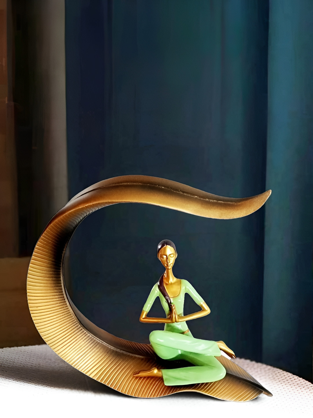 Go Hooked Lady Yoga Green Polyresin Natural Living Room Medium Showpiece -