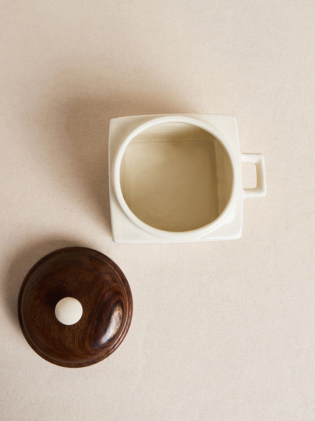 Chumbak Serenade White Ceramic Hand-Painted 2 Piece Screw Top Canister