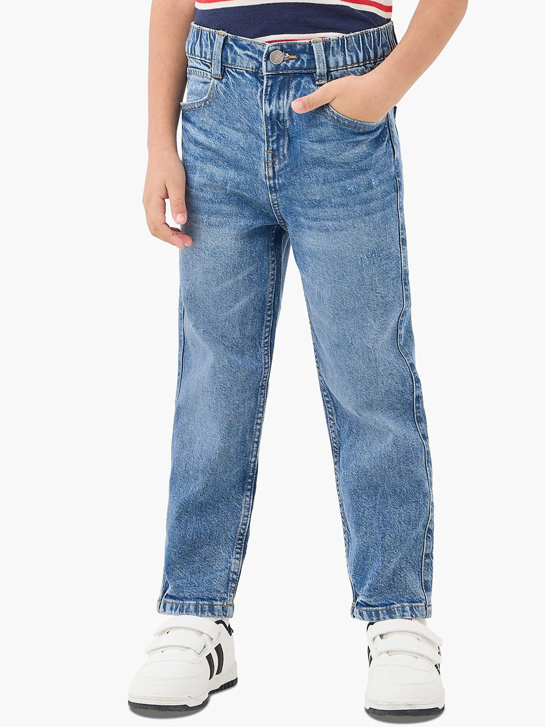 Juniors by Babyshop Boys Regular Fit Mid-Rise Low Distress Light Fade Jeans