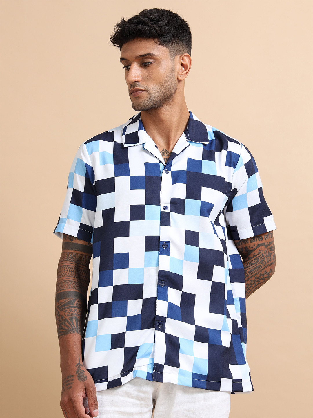 StitchX Men Short Sleeve Formula 1 Printed Cuban Collar Shirt