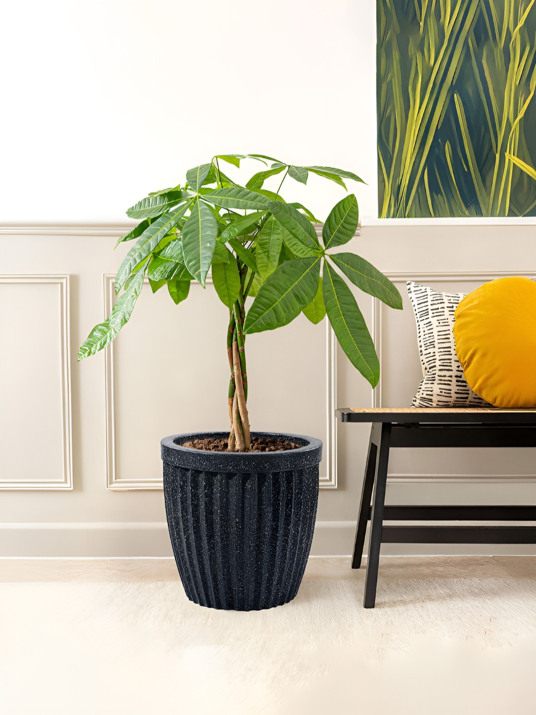 Myntra Elegant Homes Black Textured Marble Unbreakable UV Protected Planter