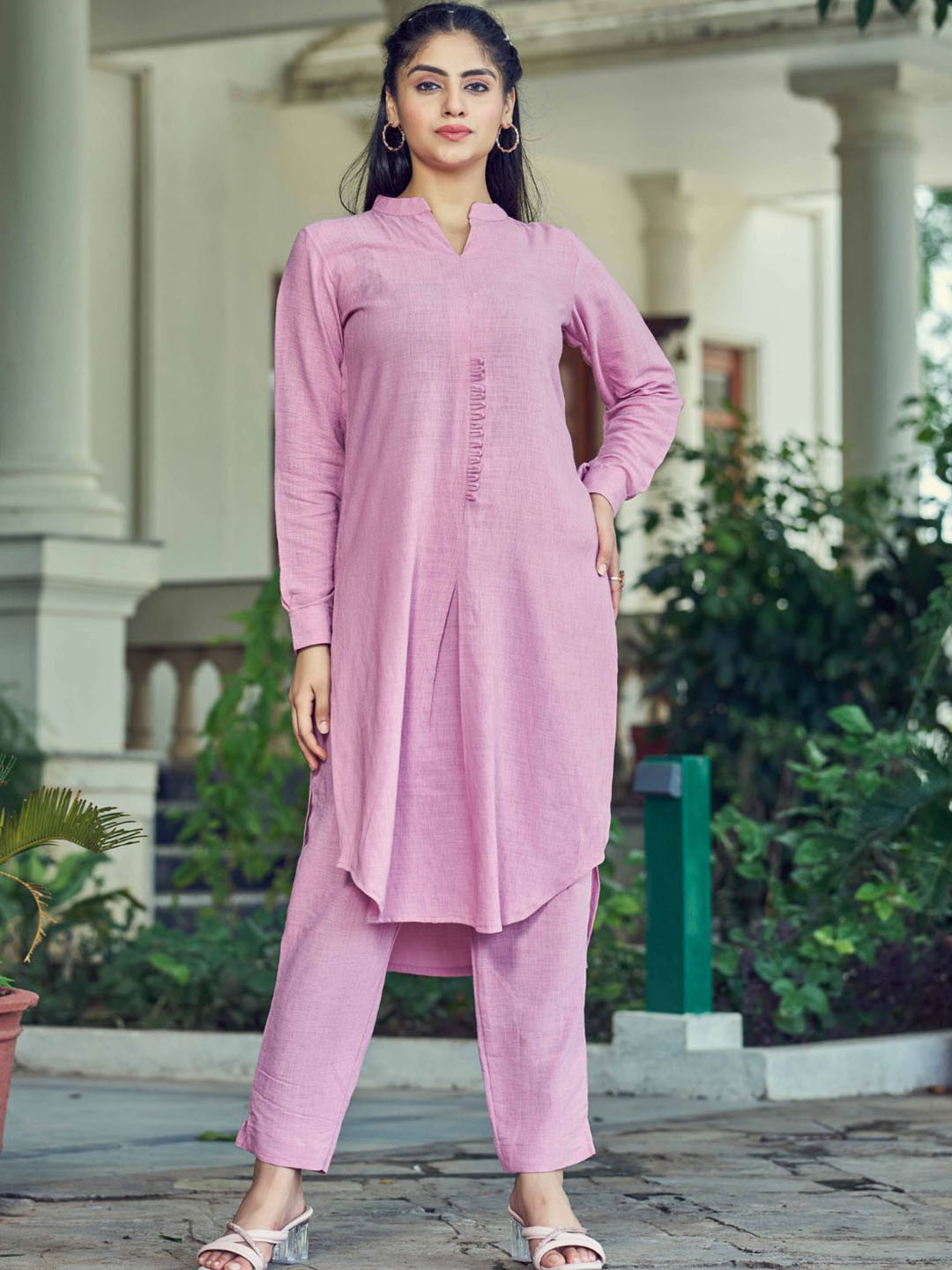 PEACH PIPER Mandarin Collar Neck Top With Trousers Co-Ords