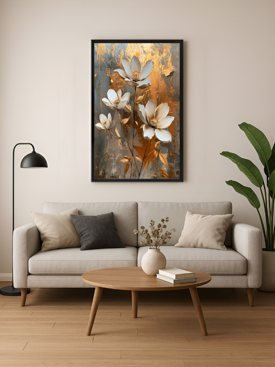 999Store Gold-Toned & Brown Canvas Floral and Botanical Wall Paintings