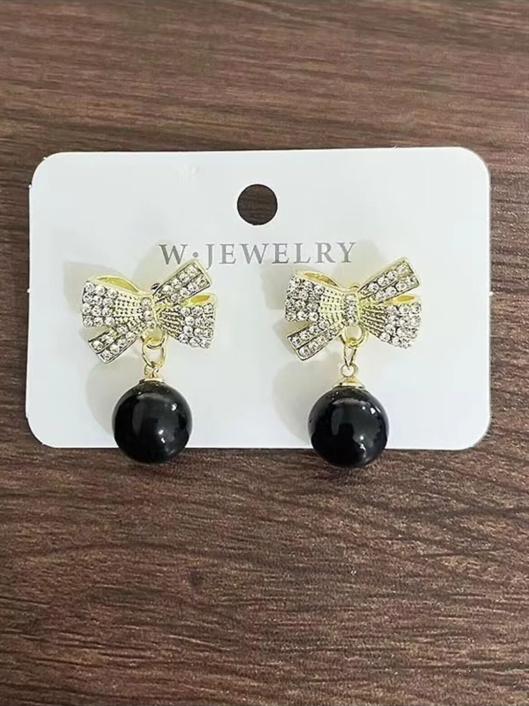 PASU FASHION Gold-Plated Rhinestone Studded Contemporary Shaped Drop Earrings