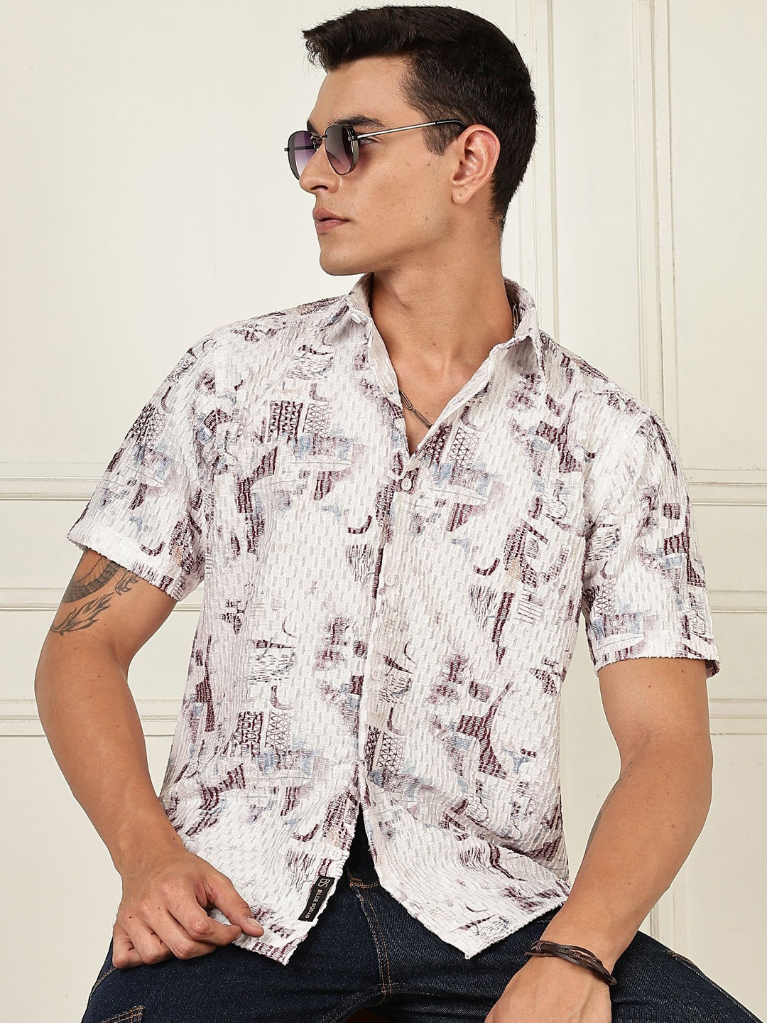 BS BLUE SQUAD Men Regular Fit Abstract Printed Casual Shirt
