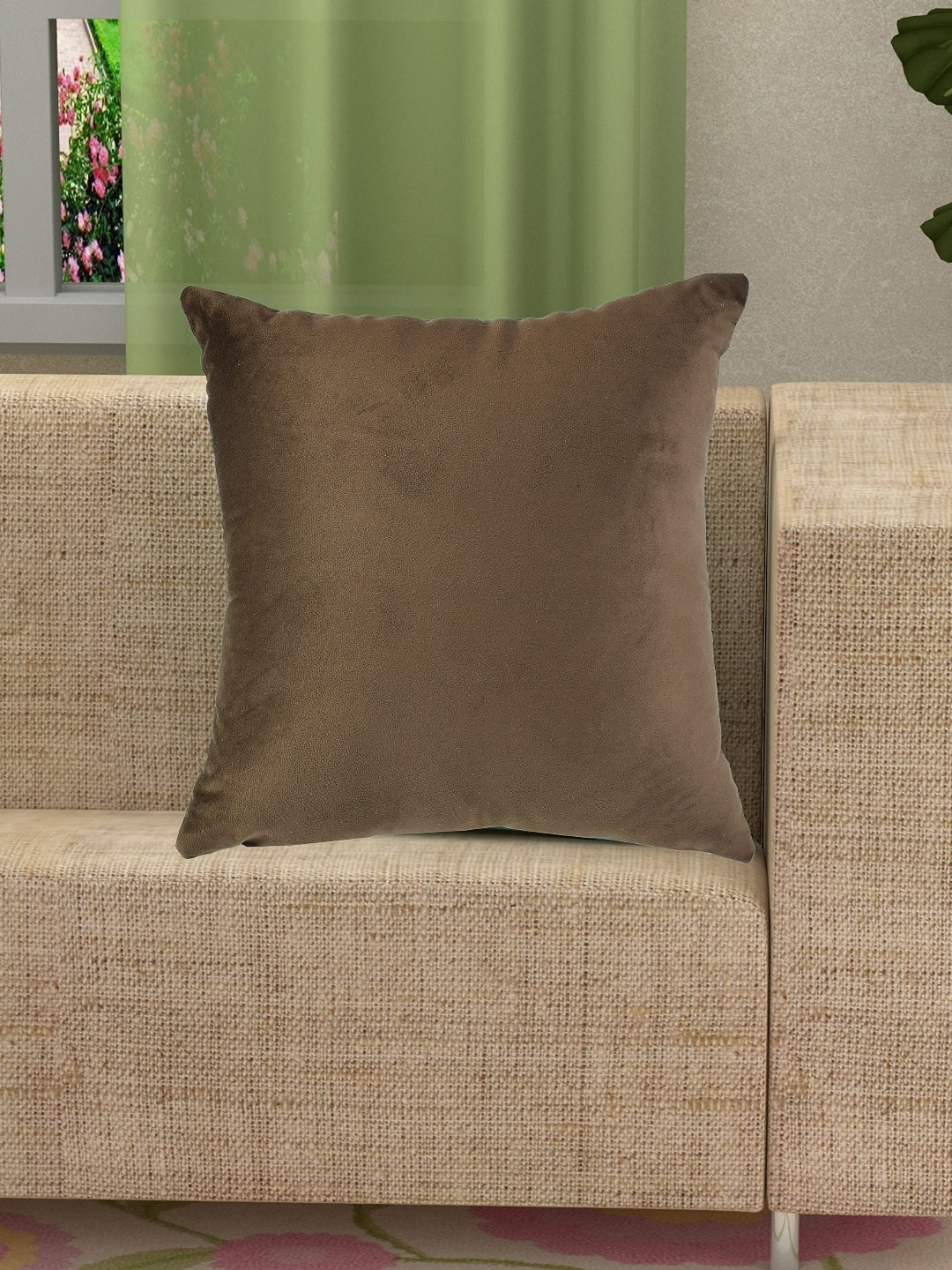 Yellow Weaves Coffee Brown Velvet Reversible Square Cushion Covers - 19.7 x 19.7 In