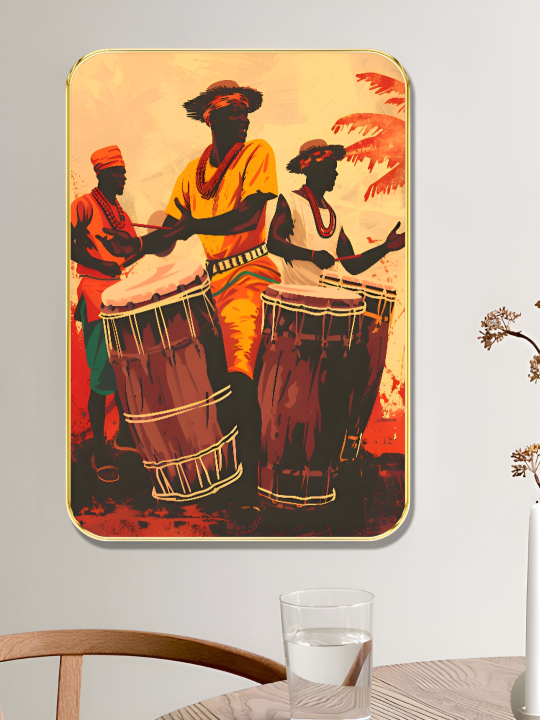 SAF African Drummers Wood Wall Rectangle Paintings Wall Art - 18 x 24In