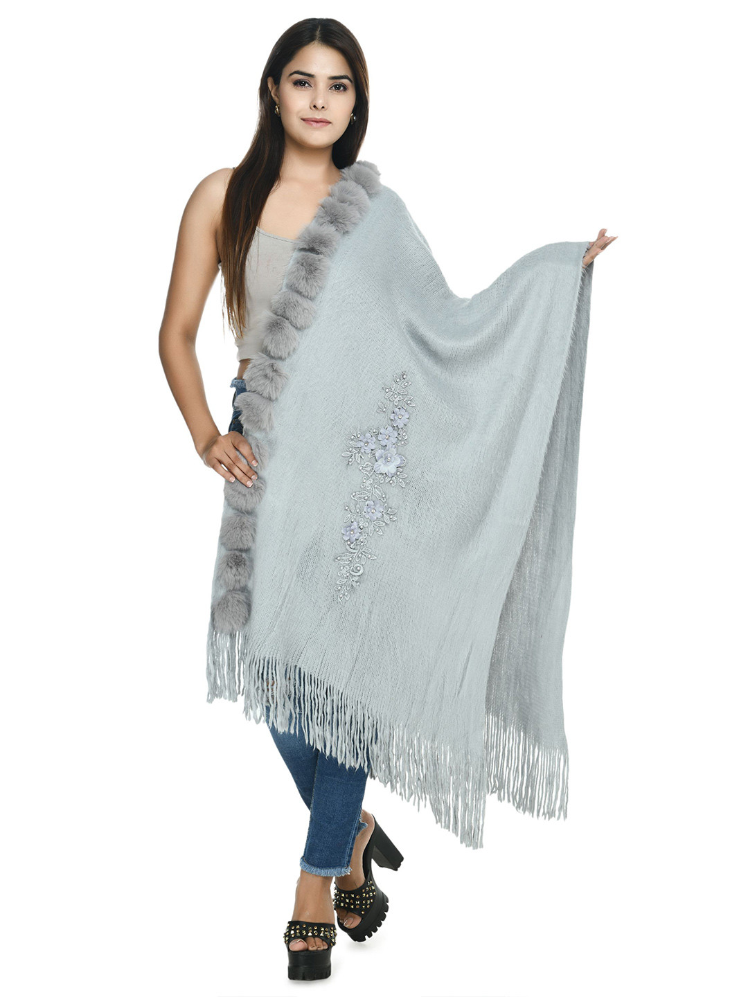 Manra Women's Elegant Embroidered Wool Stole