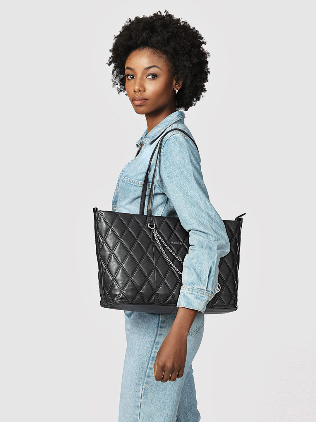 SENNES Leather Oversized Quilted Tote Bag