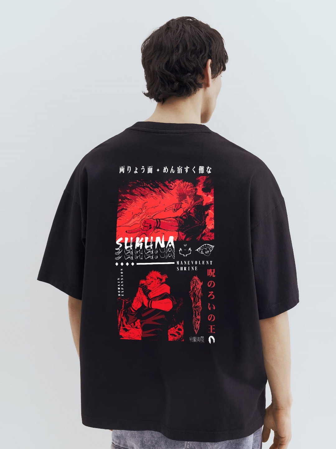 WHITE HUSK Ryomen Sukuna Jujutsu Kaisen Anime Printed Cotton Oversized T-shirt