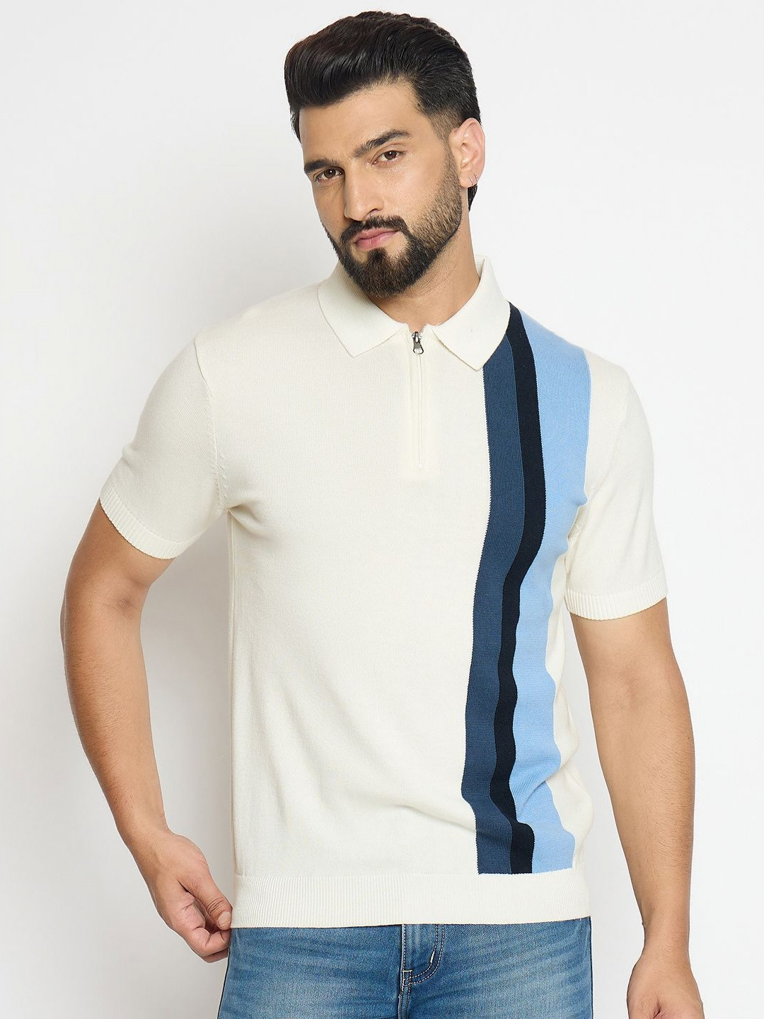 GABBLE & WOLSH Striped Polo Collar Regular Fit Pure Cotton T-Shirt