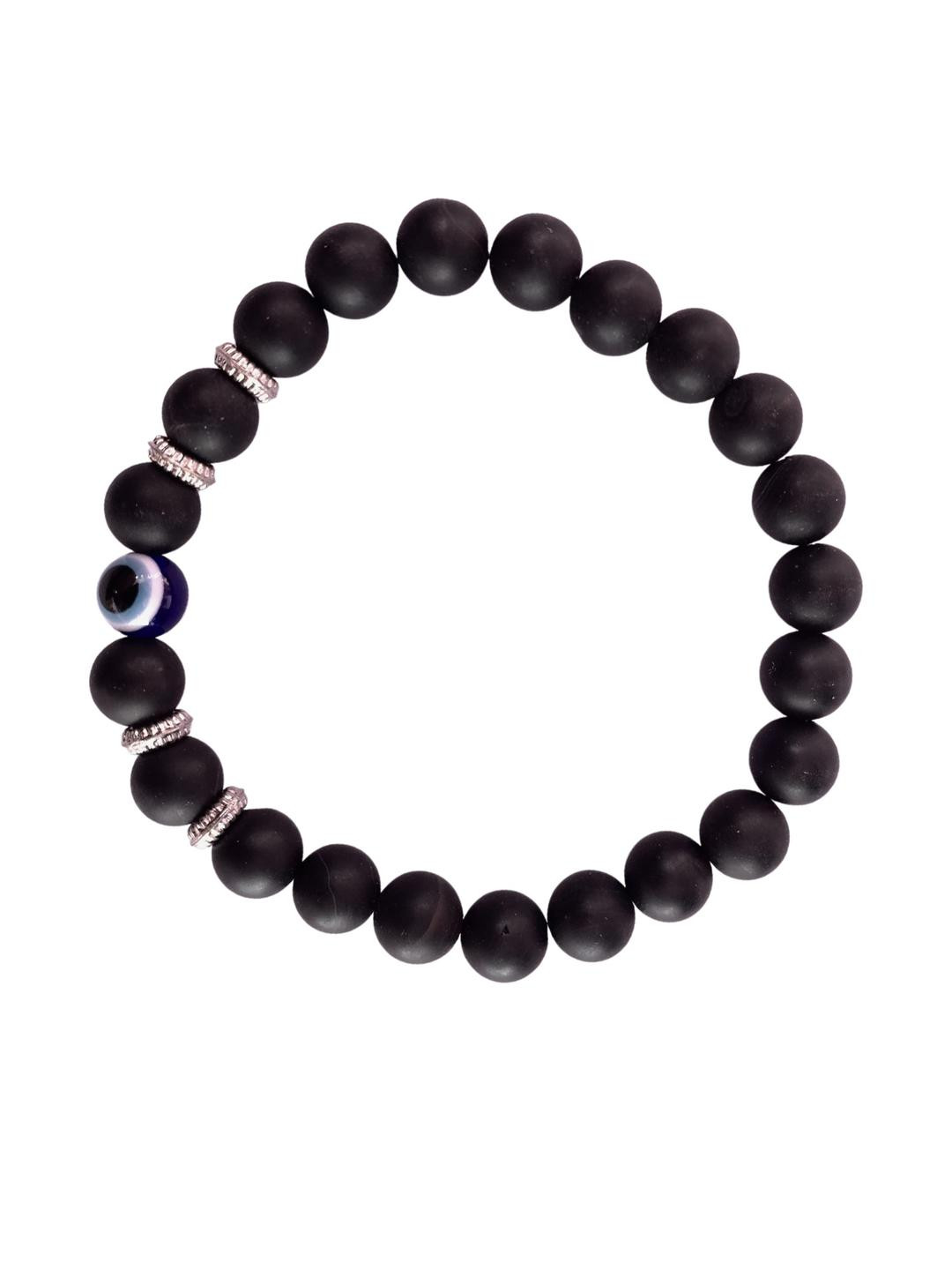 Apnisanskriti Unisex Evil Eye Black Onyx Matt Stone Bracelet