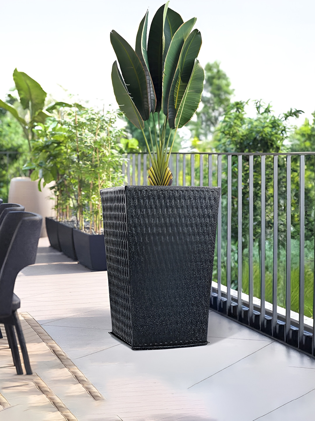 Myntra Elegant Homes Black Textured Marble Unbreakable UV Protected Planter