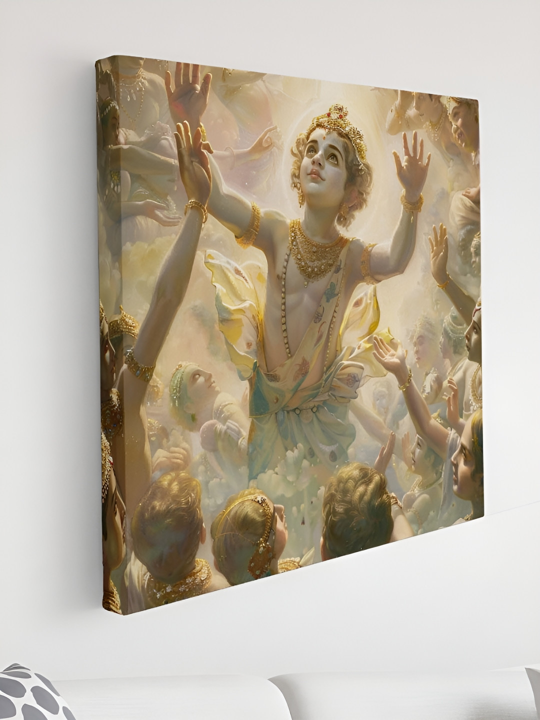 SAF Gold-Toned & White Little Krishna Printed Canvas Wall Art