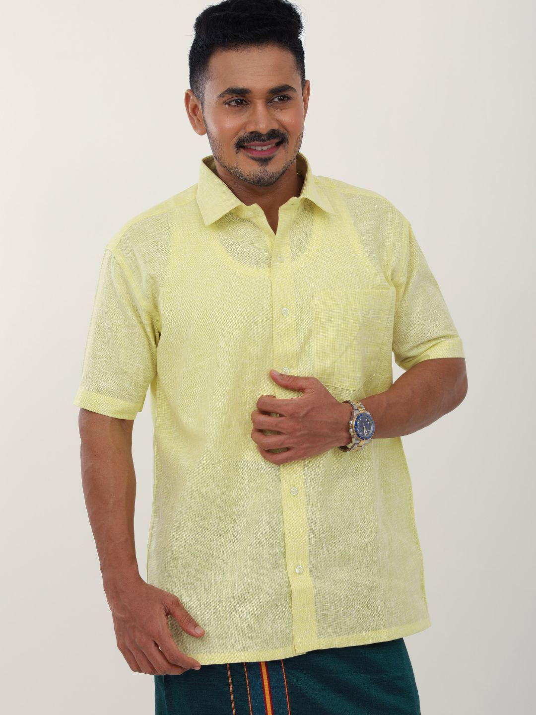 Ethazh Spread Collar Pocket Cotton Shirt