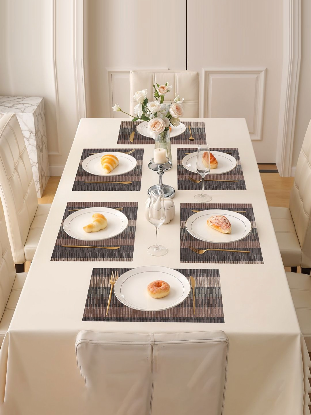 Myntra Elegant Homes Brown 6-Pcs Striped Heat Resistant Rectangle Shape Table Placemats