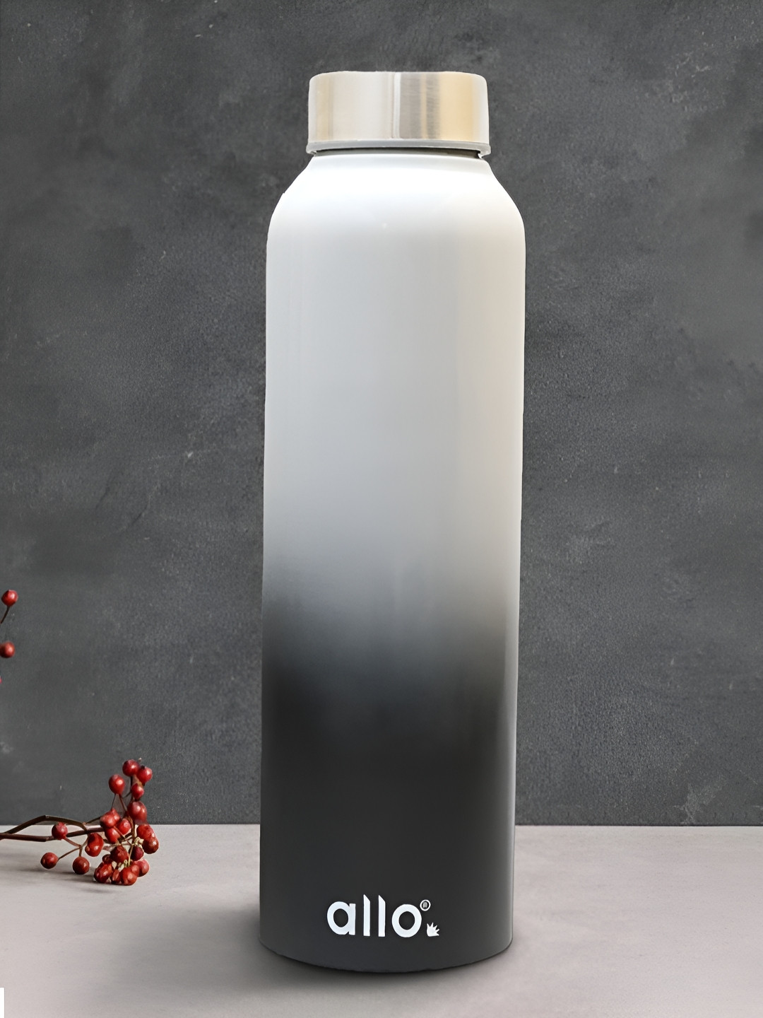 Allo White and Black Stainless Steel Leakproof Steel Cap Water Bottle 1000 ml