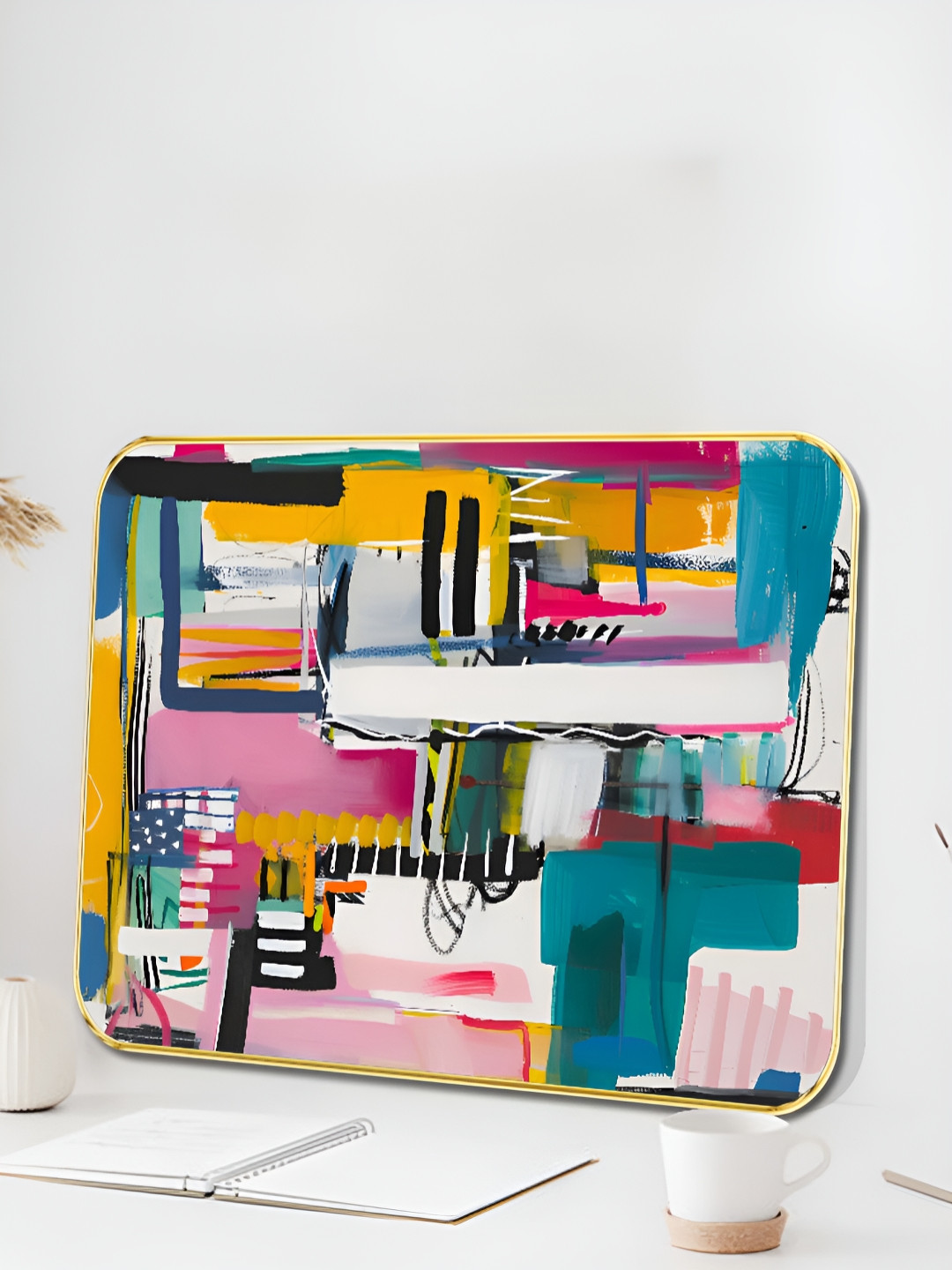 SAF Modern Abstract Wood Wall Rectangle Paintings Wall Art - 24 x 18In