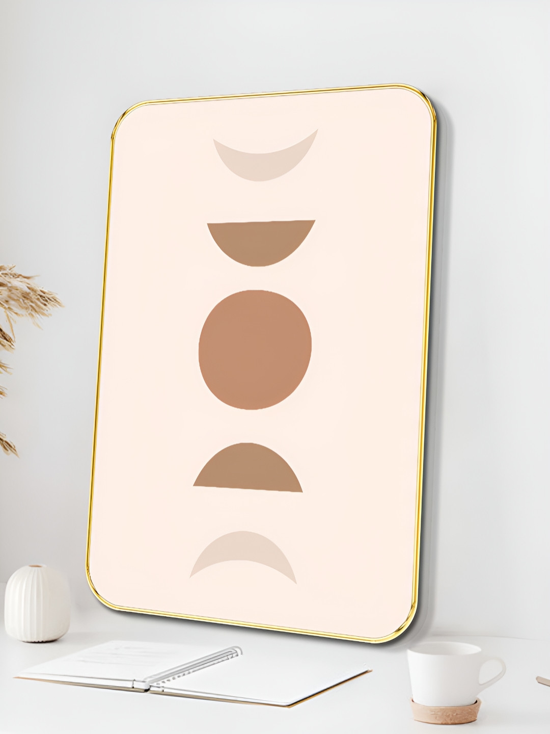 SAF Off White & Peach-Coloured Astract Printed Wooden Wall Art