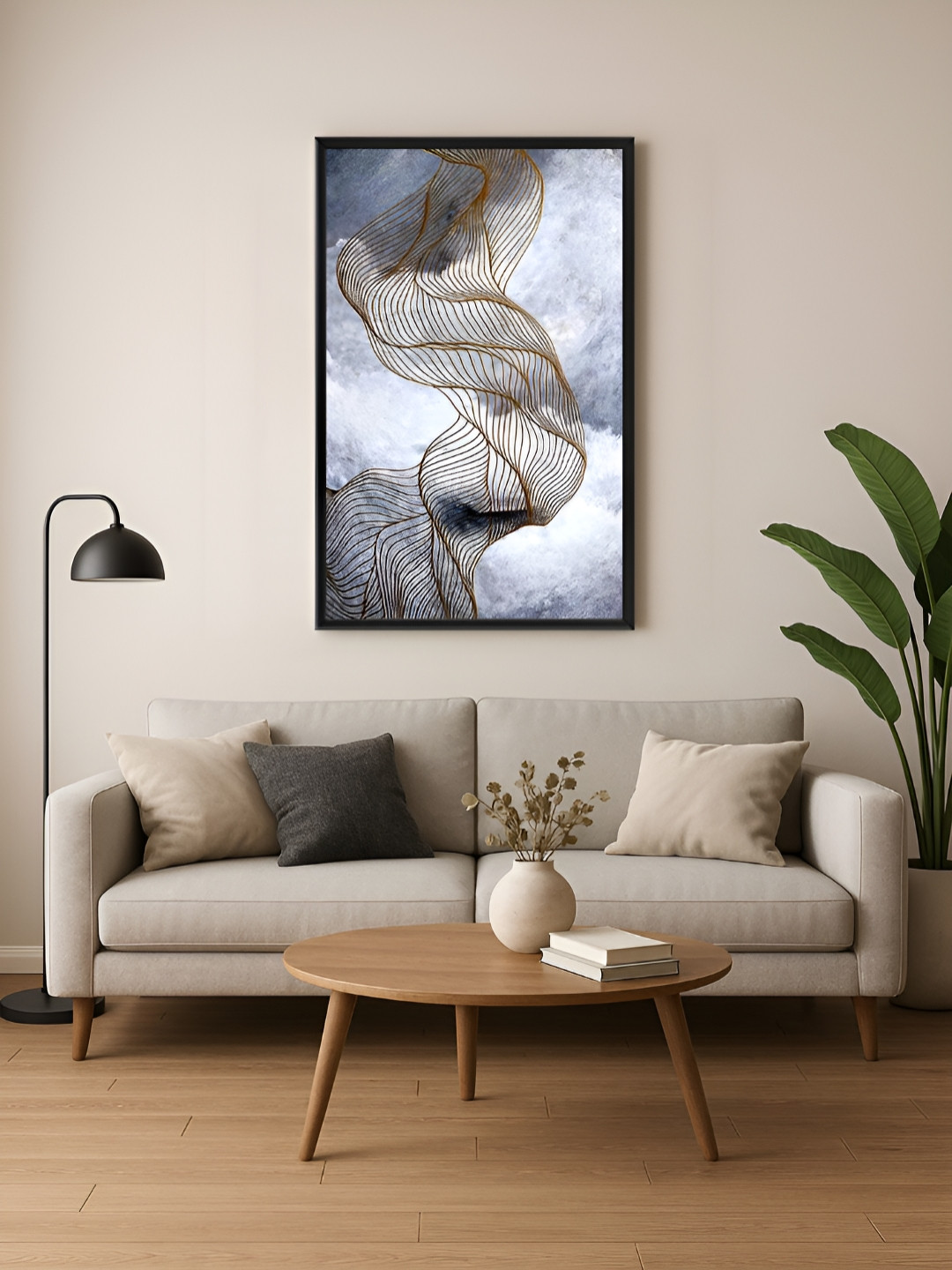999Store Grey & White Modern Flowing Lines Canvas Wall Paintings