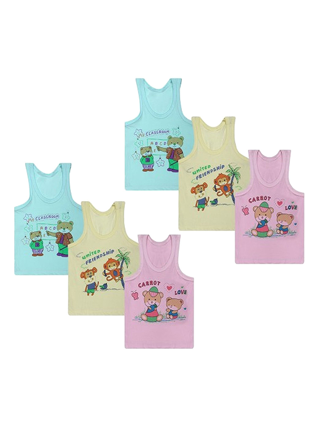 NTA Boys Pack Of 6 Printed Round Neck Basic Vest