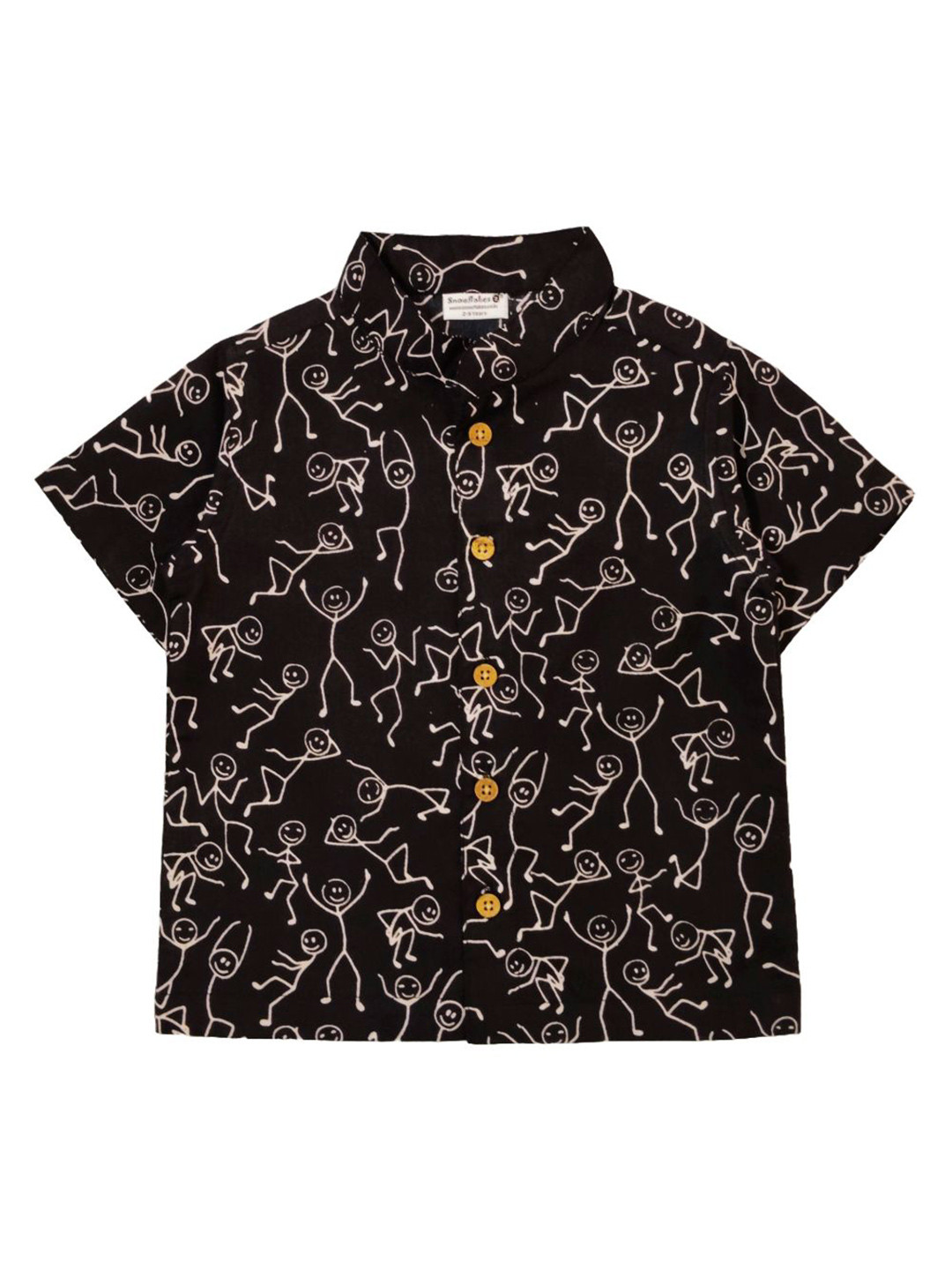 SNOWFLAKES Boys Conversational Printed Spread Collar Short Sleeves Comfort Cotton Shirt