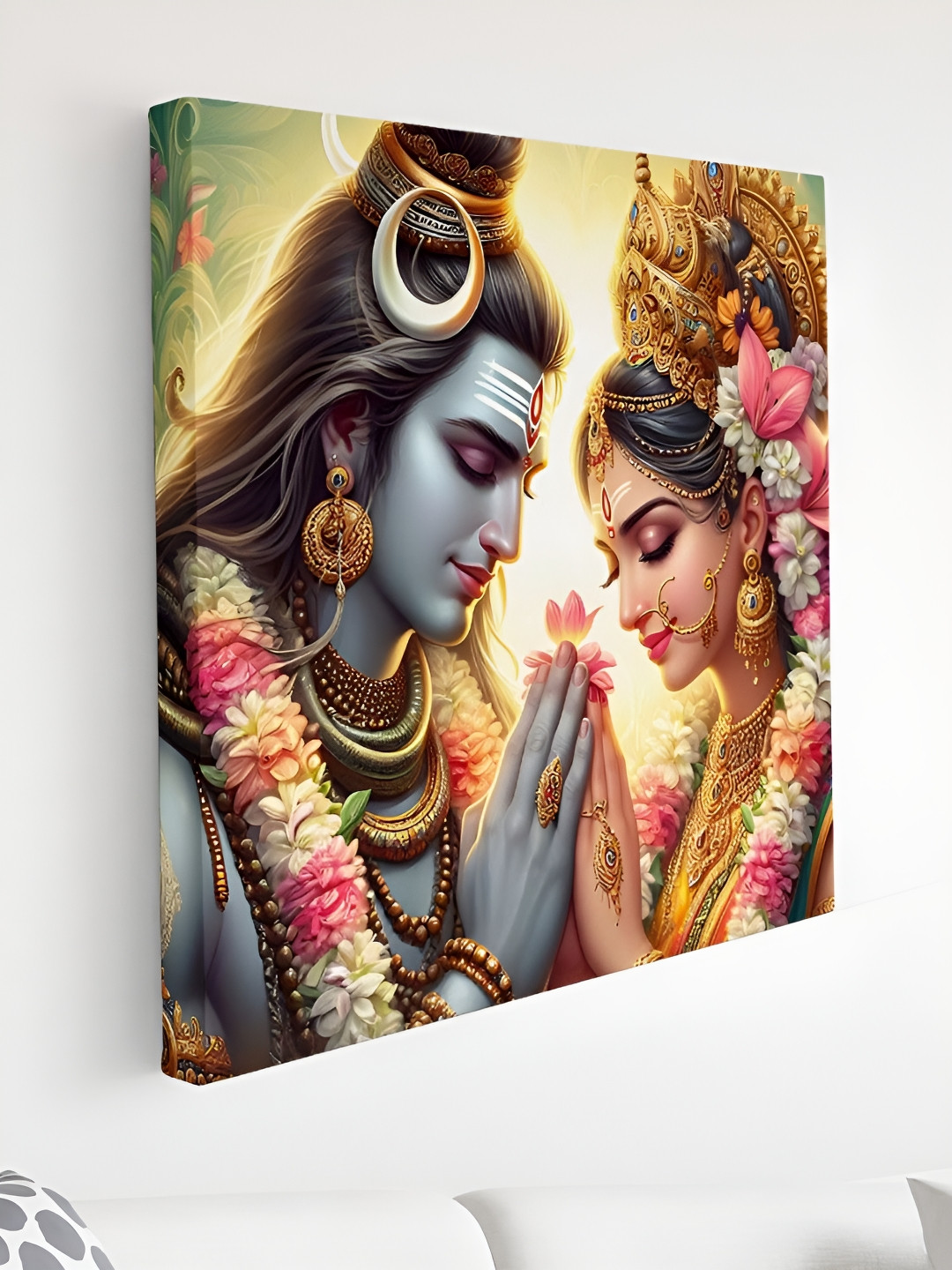 SAF Blue & Yellow Lord Shiva Parvathi Printed Canvas Wall Art