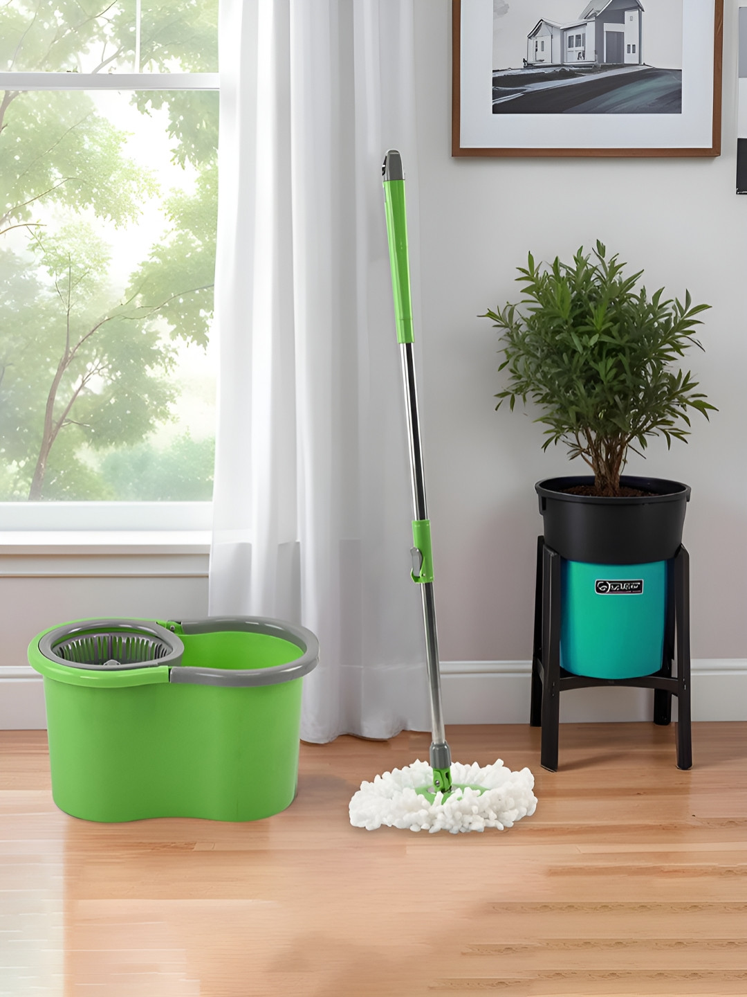 Myntra Elegant Homes Green Glossy Classic Spin Mopping Bucket
