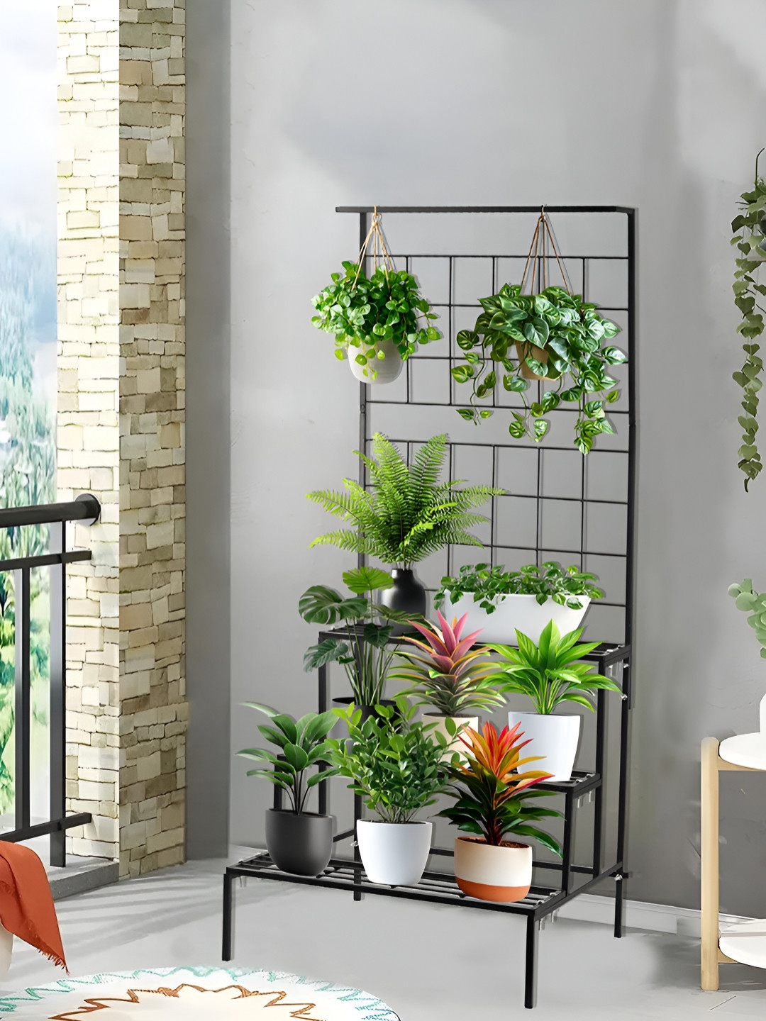Myntra Elegant Homes Black 3-Tier Rust-Proof Planter Stand
