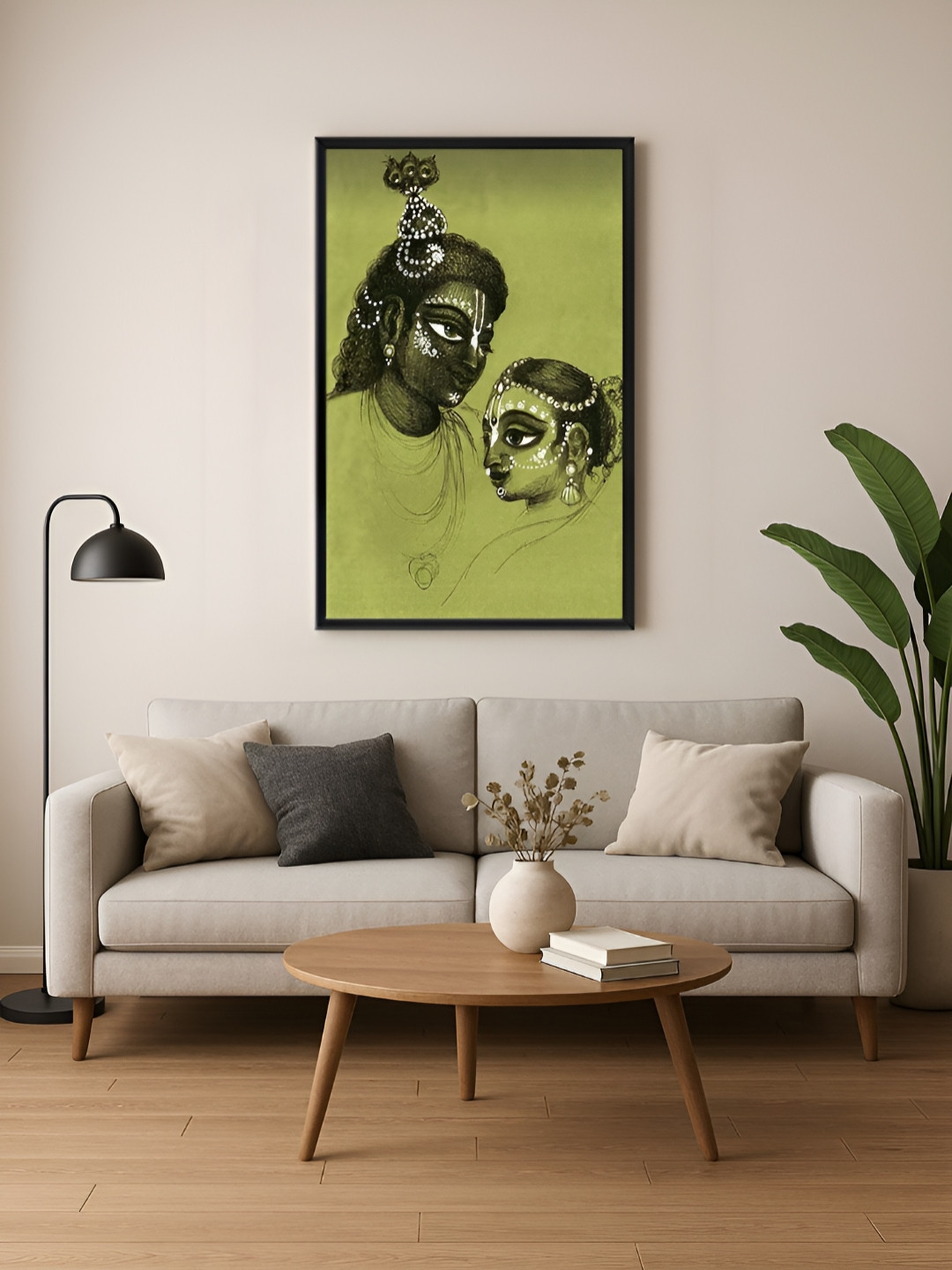 999Store Lord Krishna Lime Green Canvas Wall Living Room Rectangle Paintings Wall Art