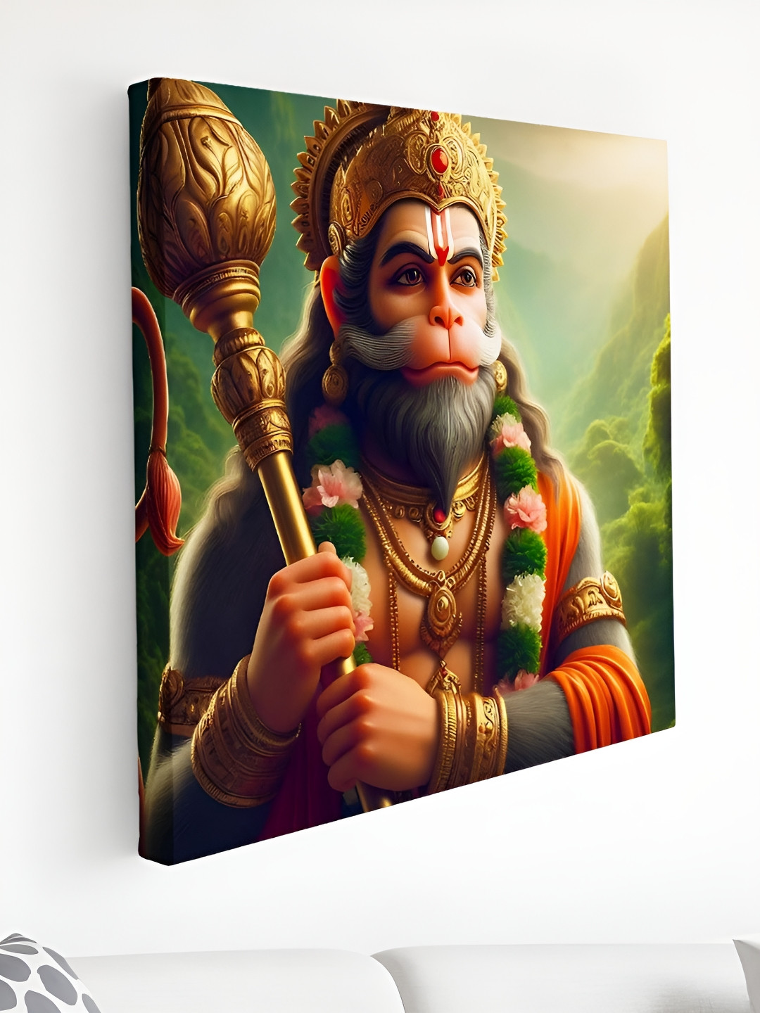 SAF Orange & Green Lord Hanuman Canvas Religious Wall Art