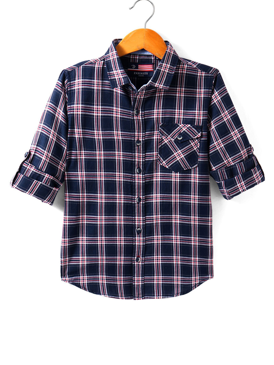 Infinity Boys Tailored Fit Tartan Checked Spread Collar Casual Cotton Shirt