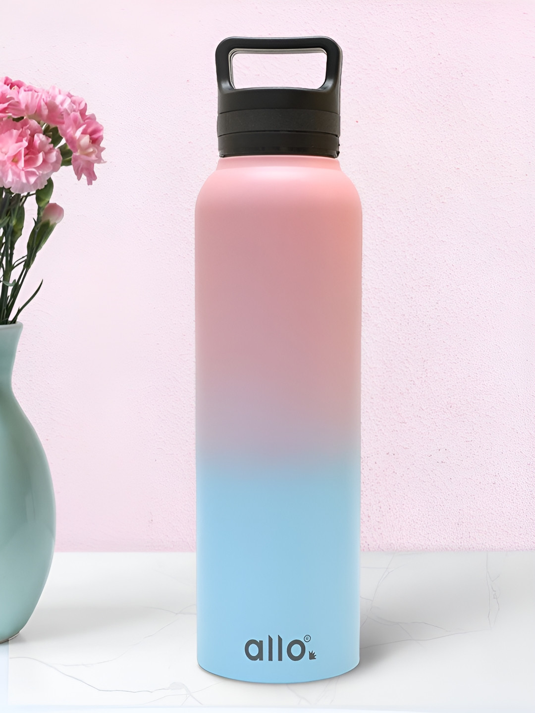 Allo Pink and Baby Blue Stainless Steel Leakproof Handle Cap Water Bottle 1000 ml