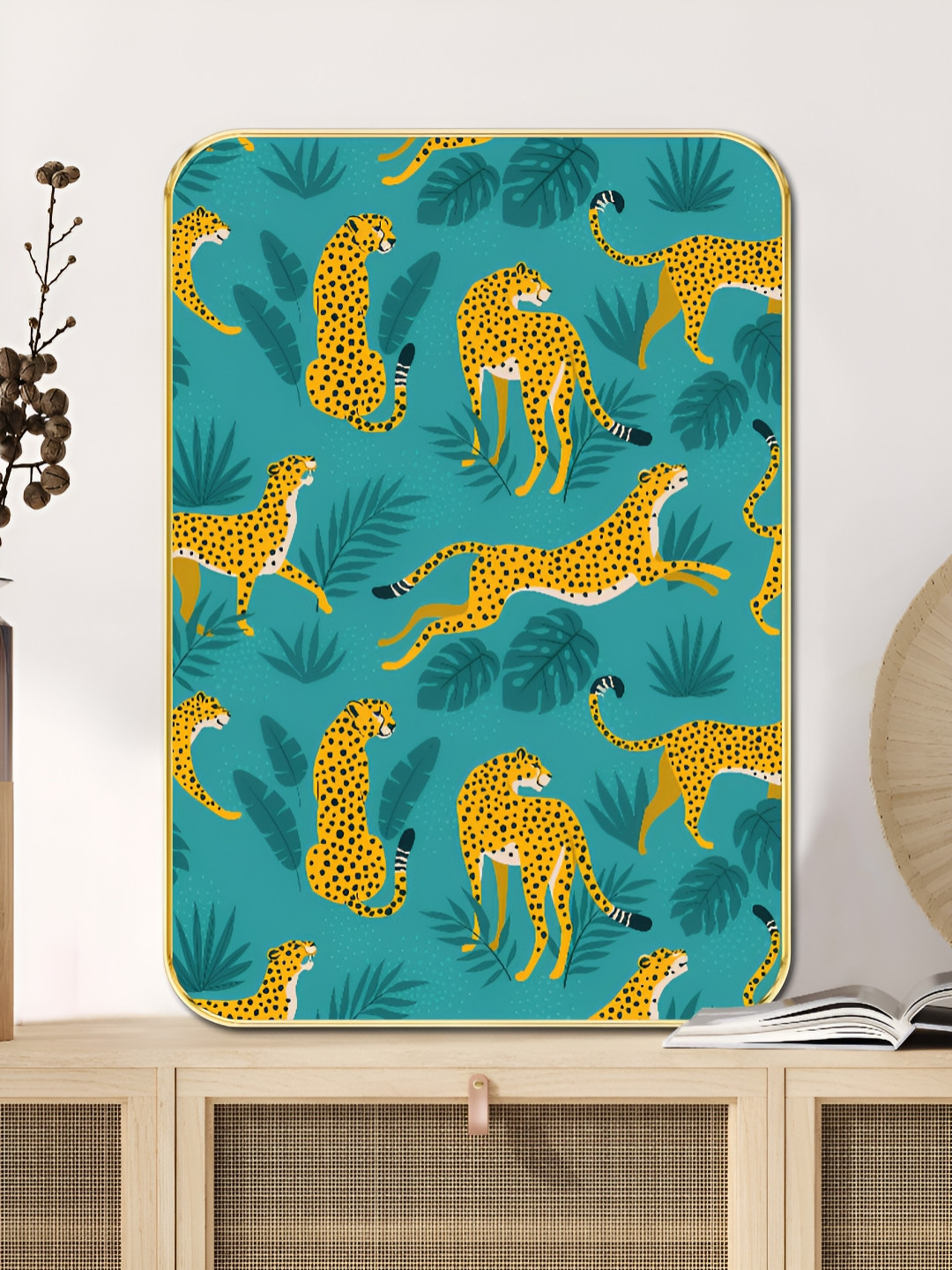 SAF Bold Cheetah Sparkle Wood Wall Rectangle Paintings Wall Art - 24x18In