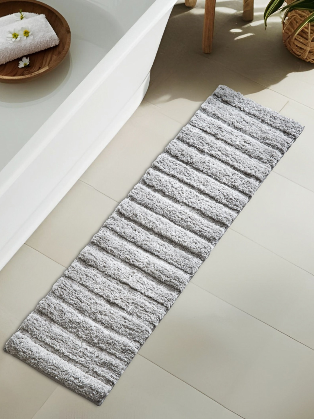 Home Centre Off White Textured Anti-Slip Bath Runner