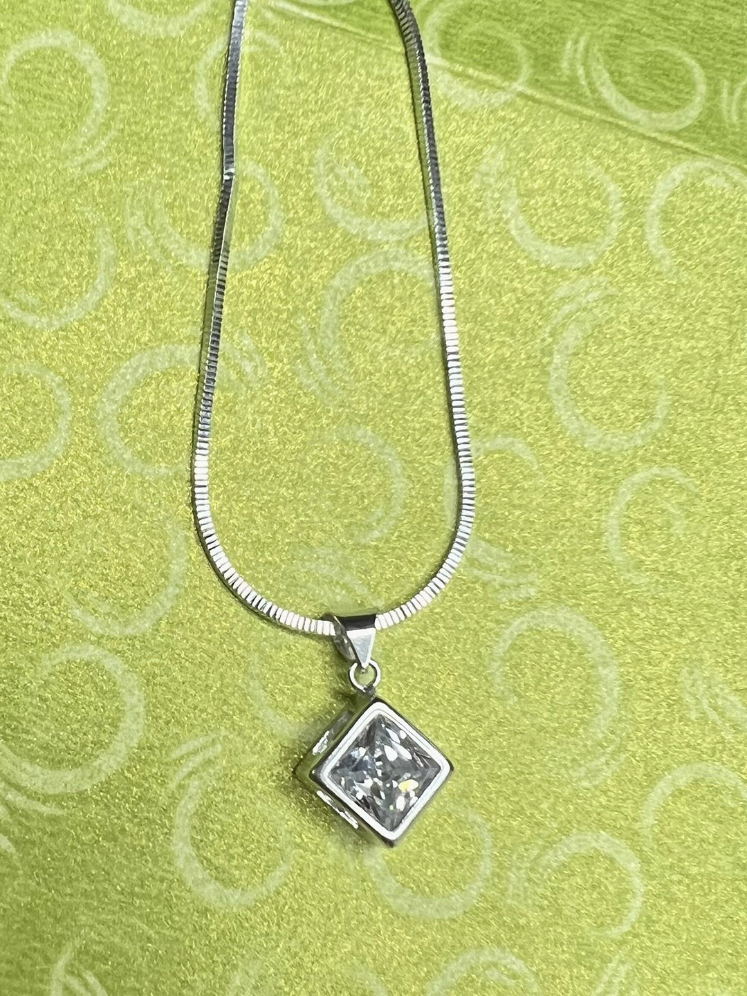 Arte Jewels Women Silver-Toned Artificial Stone Square Western Pendant Chain