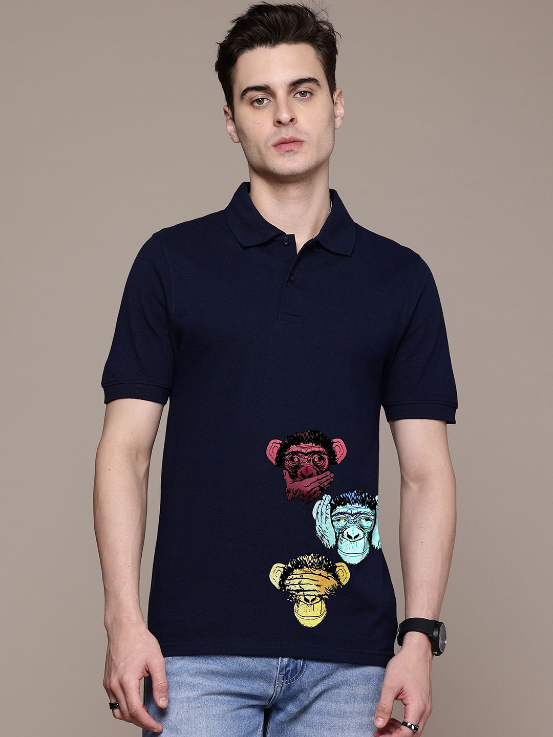 Moda Rapido Polo Collar Graphic Printed Round Neck Cotton T-shirt