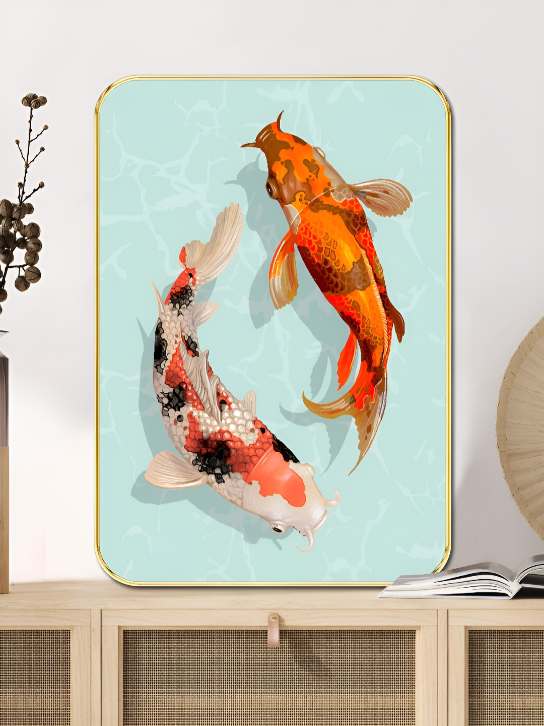 SAF Premium Koi Fish Wood Wall Rectangle Paintings Wall Art - 18 x 24In