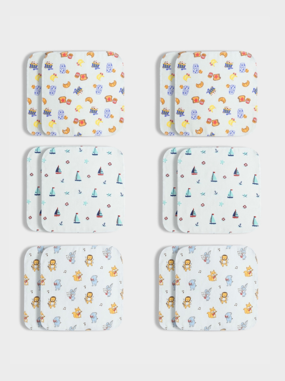 Orange Sugar 12-Pcs Printed Pure Cotton FaceTowels