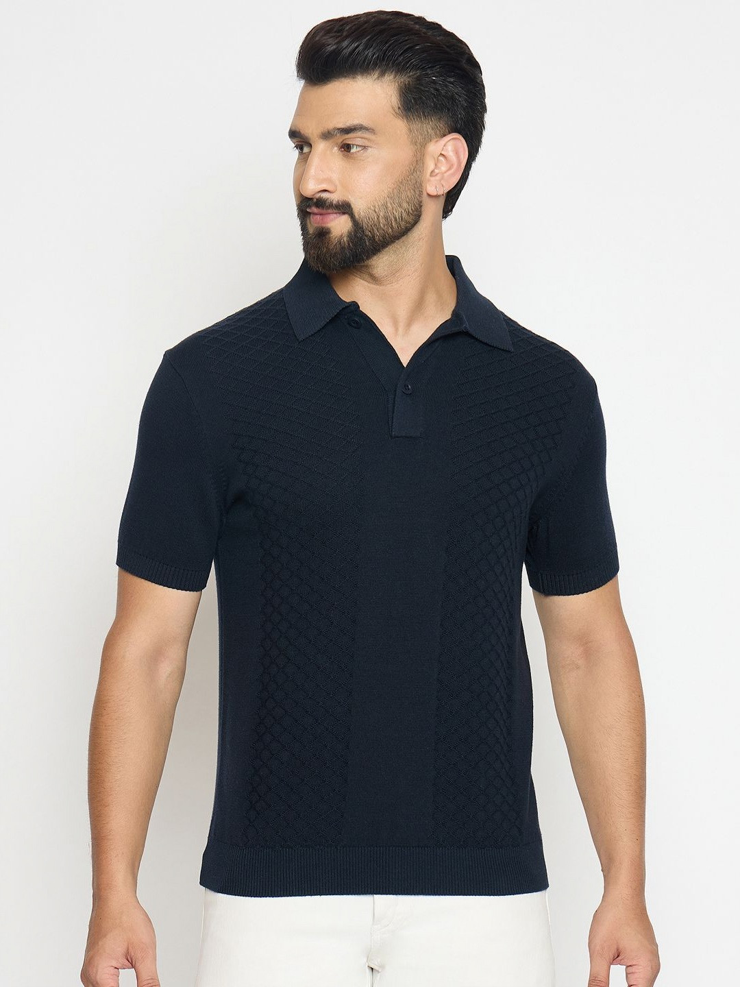 GABBLE & WOLSH Self Design Polo Collar Short Sleeves Regular Fit Pure Cotton T-Shirt